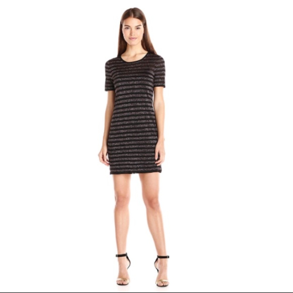 Trina Turk Metallic Striped Sheer Mini Shirt Dress